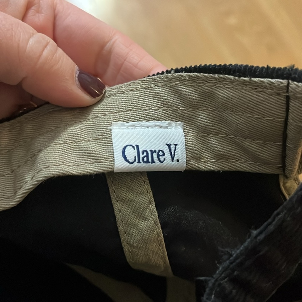 CLARE V. ‘Oui’ Embroidered Corduroy Baseball Cap Hat Black White OS - Picture 4 of 5